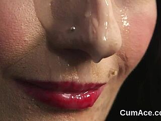 Frisky Peach Swallows Sperm in Facial Blowbang POV