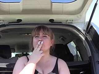 hey, check this mature bbw smoking outdoors in tight nylon pantyhose!