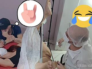 wife teased during asshole exam in front of cuckold, submissive ass worshiping cum on ass