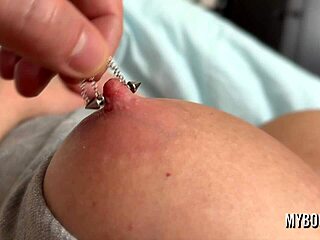 Hard Play with Pierced Nipples on MILF's Big Tits