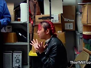 Officer pounds MILF Asian housewife's tight pussy in office reality scene