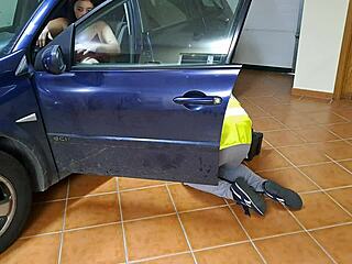 A horny wife cheats on her husband, riding the mechanic in cowgirl position for an internal cumshot.