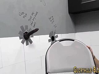 blonde at gloryhole jerks and sucks monster black cocks for cum in mouth