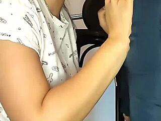 Cute teen gives unexpected blowjob to her trainer