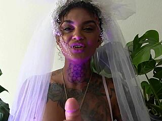 Leah Michelle gives jerk off instructions on wedding night with dildo and cum