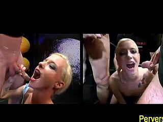 In a wild orgy, the slut gets drenched in piss before a facial