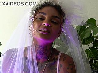 Leah Michelle gives jerk off instructions on wedding night with dildo and cum