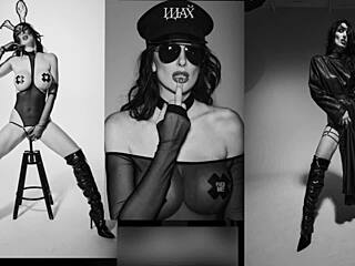 Liza says, 'Watch me humiliate you with my new latex heels, virgin.'