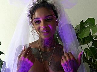 Leah Michelle gives jerk off instructions on wedding night with dildo and cum