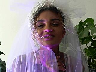 Leah Michelle gives jerk off instructions on wedding night with dildo and cum