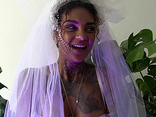 Leah Michelle gives jerk off instructions on wedding night with dildo and cum