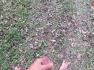dirty talking outdoors before cumming naked in public