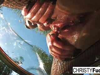 Christy Mack, the brunette pornstar, showcases her big tits and ass in a solo masturbation compilation.