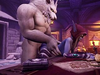 werewolf dominates night elf in rough fantasy encounter