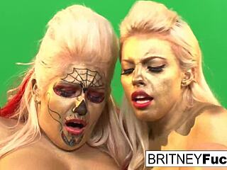 Gold painted lesbian pornstars with big tits and ass