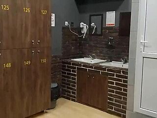 Intense Close-Up Dildo Masturbation in Gym Shower with Pee