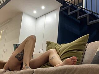 DIRTY FEET in small THONG, TEASING legs and PUSSY at home