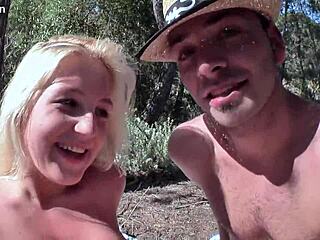 German blonde teen gets outdoor fucking with monster cock, fingering, and facial 😏