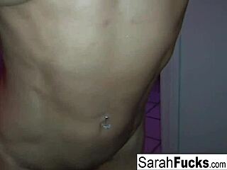 Pornstar Sarah Jessie Performs Blowjob and Sex in Bathroom, Receiving Cumshot on Tits and Ass