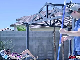 Sofie Marie seduces the pool guy into fucking her hard!