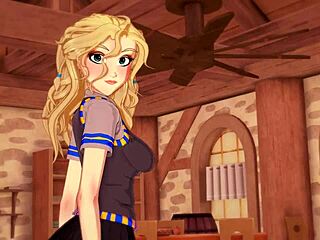 hogwarts secrets sex with luna lovegood in hardcore anime cowgirl riding blonde hentai tits babe 😏