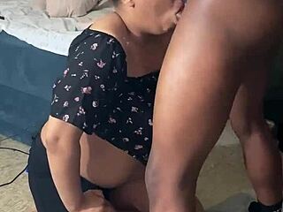 Stepsister gets her throat fucked by big black cock in deepthroat action.