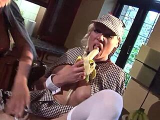 Blonde Lesbian Eats Pussy While Squeezing Big Tits