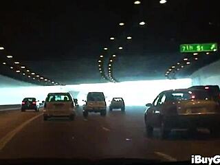 Hey, check Carly Parker flashing her big tits in a moving car!