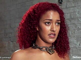 ginger ebony tied up for kinky pile driver plugging