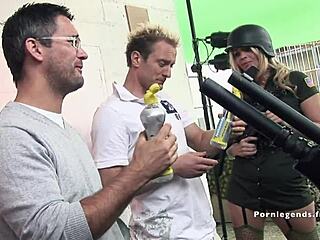 Elle Brooks and crew in wild military group action