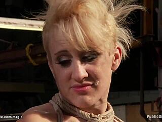 blond chick gets deep throat slammed in public view