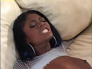 Black Goddess Rides Hard in Fishnets Scene 1