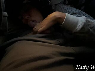 Risky blowjob on plane, nearly caught!