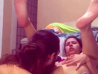 Young Latina Couple Licks Natural Pussy in College