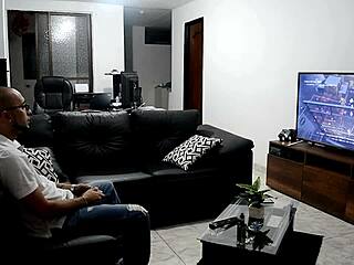 my boyfriend is playing ps4 while i tease his big cock