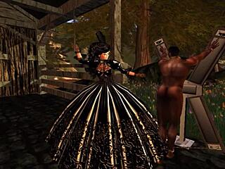 Discreet under hoop skirt with lady aranea in latex