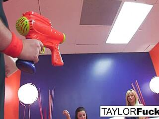 Sexy Brunette Pornstars Play with Bubbles, Nude and Touching Pussies