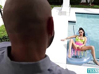 Slim girl bends over for monster cock deepthroat and doggystyle