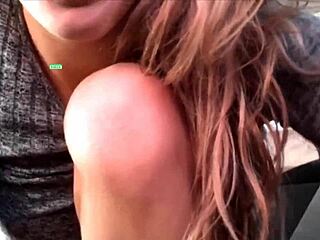 Russian webcam babe with small tits masturbating her tight pussy close-up in the car.