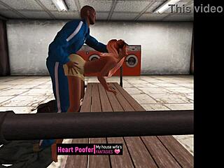 wife washes husband's shirts in the laundry room