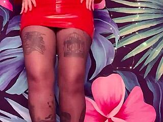 Teasing Moves in Pantyhose and Latex Dress