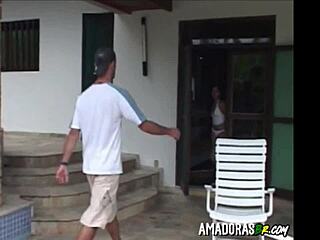 i let the pool cleaner have my pussy. amateur brunette teen gives a hot blowjob.