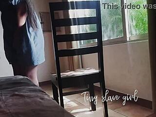 Cute young girl records for boyfriend without showing buttocks