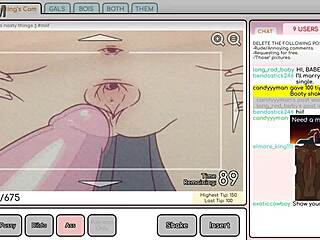 nicole risks it all in hentai game, sucking big dildo on cam