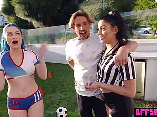 Busty soccer teens can't stop playing with captain's big balls. So hot! ⚽