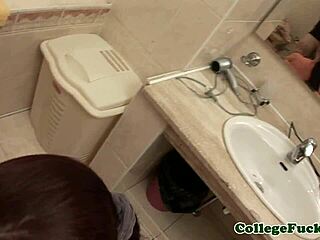 Russian Redhead Teases Cock in Bathroom