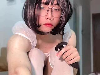 Crossdresser Self-Bound On Stool, Overwhelmed By Triple Attack!