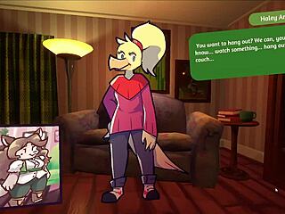 two chicks dive into furry strip poker game