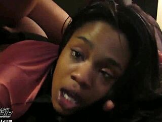 Ebony slut gets skullfucked and creampied!