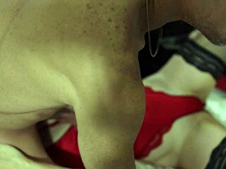 French Amateur in Black Leather Pants and Red Bodysuit Gets Spanked POV